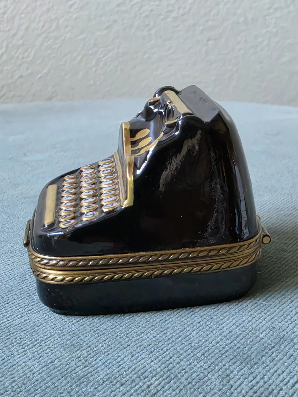 Limoges France Hand-Painted Porcelain Black and Gold Typewriter Trinket Box
